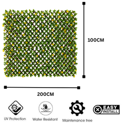 De Gardenia 200x100cm Expandable Wooden Trellis with Artificial Green Leaves – Privacy Screen, Balcony Fence & Wall Décor