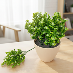 De Gardenia Plastic Eucalyptus with White Flowers – 35cm Artificial Greenery Without Pot for Home, Office & Tabletop Décor