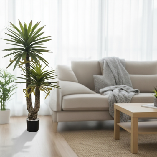 De Gardenia Real Touch Yucca X2 – 140 cm Tall Artificial Plant Without Pot | Lifelike Faux Tropical Greenery for Home & Office