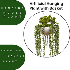 De Gardenia Artificial Hanging Plants – Fern Vine with Multicolor Flowers | Indoor & Outdoor Faux Greenery with Plastic & Wooden Pot