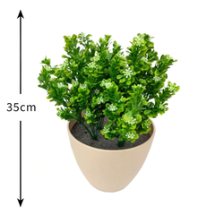 De Gardenia Plastic Eucalyptus with White Flowers – 35cm Artificial Greenery Without Pot for Home, Office & Tabletop Décor