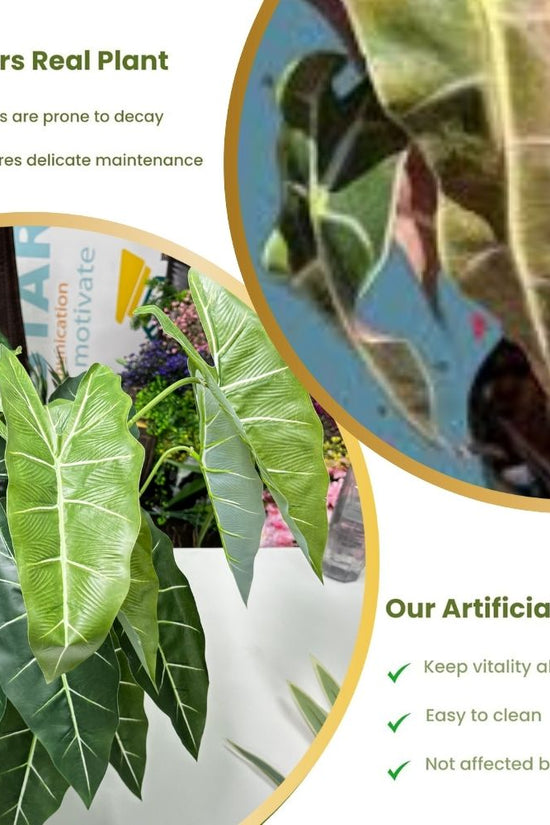 De Gardenia Alocasia Polly Artificial Plant with Pot – 80cm Tall Faux African Mask Plant with Bold Veined Leaves | Indoor Tropical Plant for Home & Office Decor