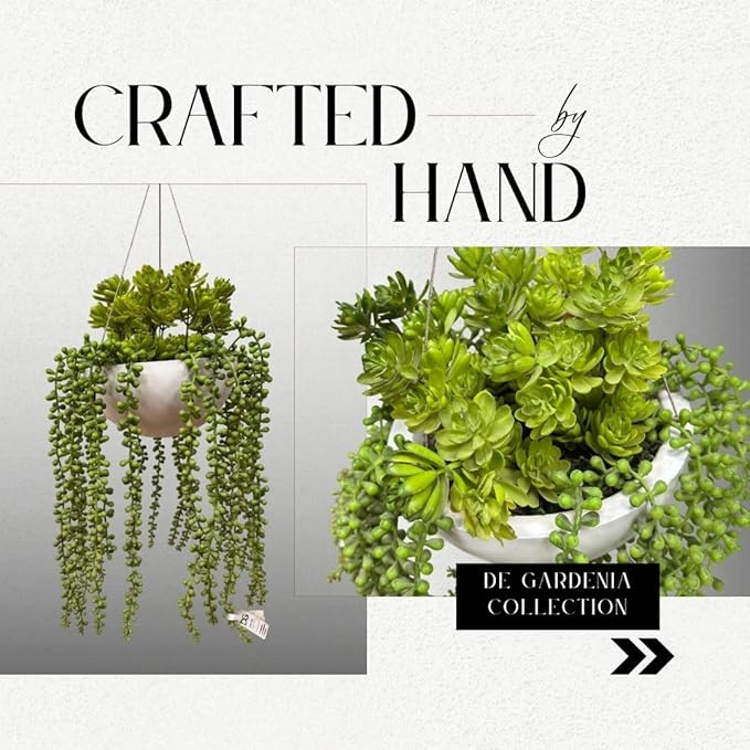 De Gardenia Artificial Hanging Plants – Fern Vine with Multicolor Flowers | Indoor & Outdoor Faux Greenery with Plastic & Wooden Pot