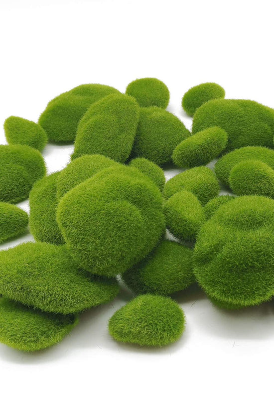 De Gardenia Artificial Moss Rocks – 24 PCS in 3 Sizes | Green Moss Balls & Decorative Stones for Fairy Gardens, Crafts & Floral Decor