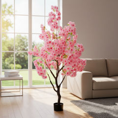 De Gardenia Pink Blossom Tree – 180 cm Tall Artificial Flowering Tree Without Pot | Lifelike Faux Floral Décor for Home & Office