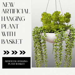 De Gardenia Artificial Hanging Plants – Fern Vine with Multicolor Flowers | Indoor & Outdoor Faux Greenery with Plastic & Wooden Pot