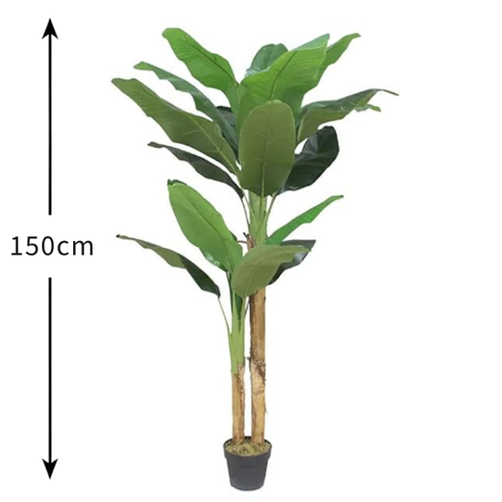 De Gardenia Banana Plant X2 – 150 cm Tall Artificial Plant with 17 Lifelike Leaves Without Pot | Faux Tropical Greenery for Home & Office