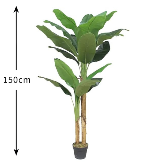 De Gardenia Banana Plant X2 – 150 cm Tall Artificial Plant with 17 Lifelike Leaves Without Pot | Faux Tropical Greenery for Home & Office