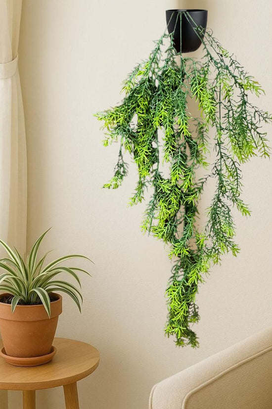 De Gardenia Artificial Hanging Plant with Basket – Realistic Green Leaves & Creepers for Home, Living Room & Wall Decoration