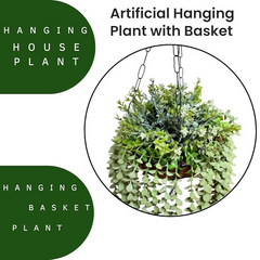 De Gardenia Artificial Hanging Plants – Fern Vine & Multicolor Flowers | Faux Greenery for Indoor, Balcony & Garden | With Plastic & Wooden Pot