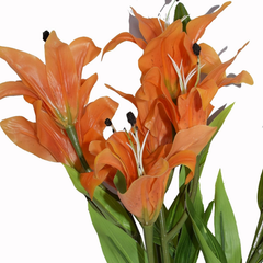 Artificial Real Touch Lily Flower Bunch Faux Orange Lilies with 9 Blooms | Lifelike Bouquet for Home, Office & Event Decoration