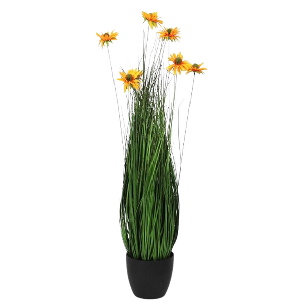 De Gardenia 85CM Artificial Sunflower with Onion Grass in Pot – Tall Decorative Faux Plant for Home, Office & Balcony Décor