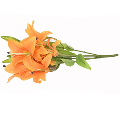 Artificial Real Touch Lily Flower Bunch Faux Orange Lilies with 9 Blooms | Lifelike Bouquet for Home, Office & Event Decoration