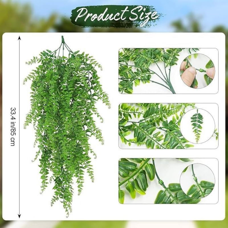 De Gardenia Artificial Hanging Fern Vine – Pack of 4 Faux Ivy Leaf Strands for Indoor & Outdoor Greenery Decor | Balcony, Garden, Living Room & Bedroom Decoration