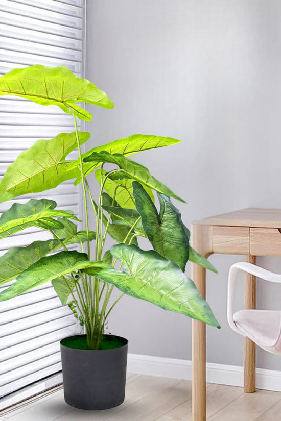 De Gardenia Green Tropicana Fairy Taro Artificial Plant with Pot – Lush Faux Potted Plant for Home, Office & Indoor Décor