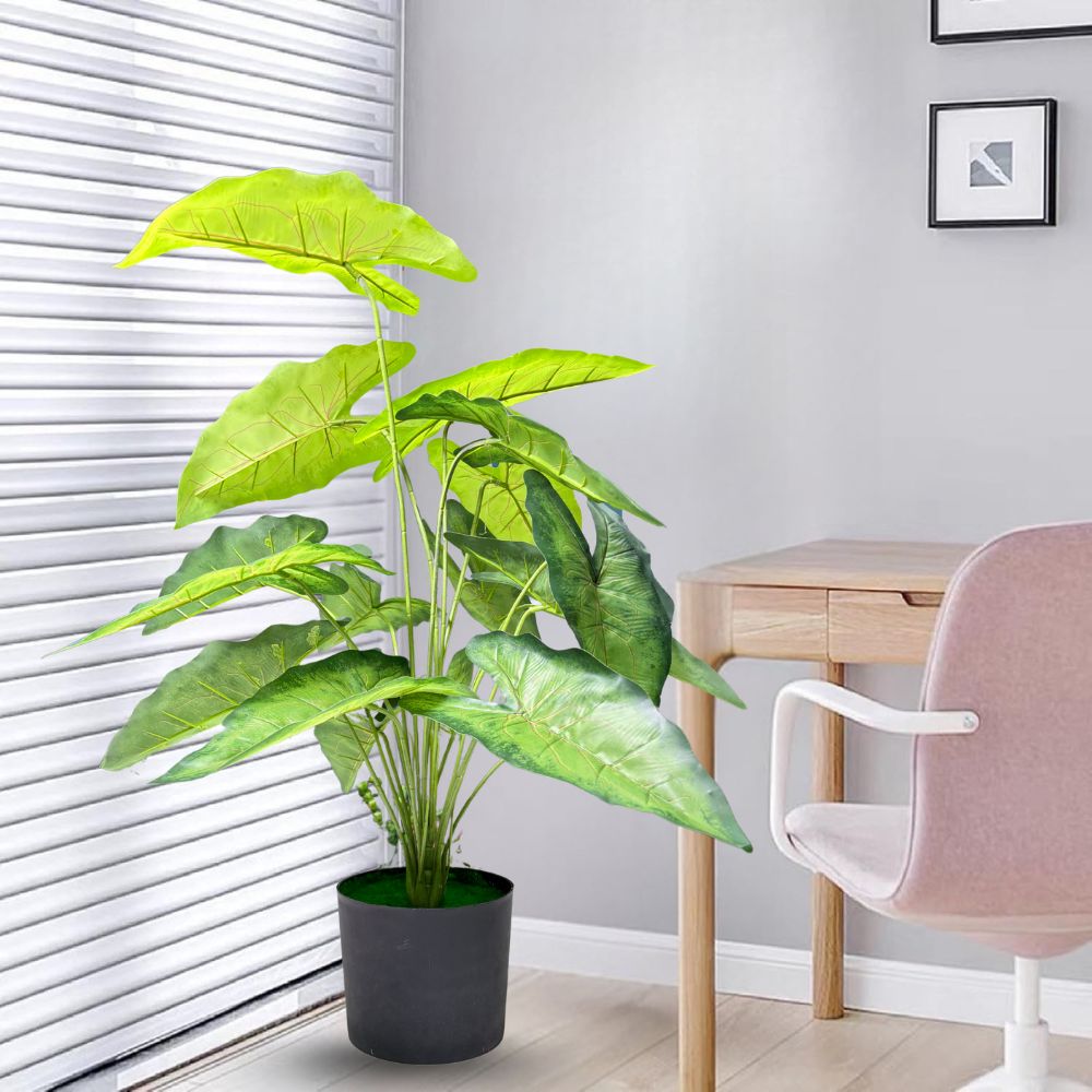 De Gardenia Green Tropicana Fairy Taro Artificial Plant with Pot – Lush Faux Potted Plant for Home, Office & Indoor Décor