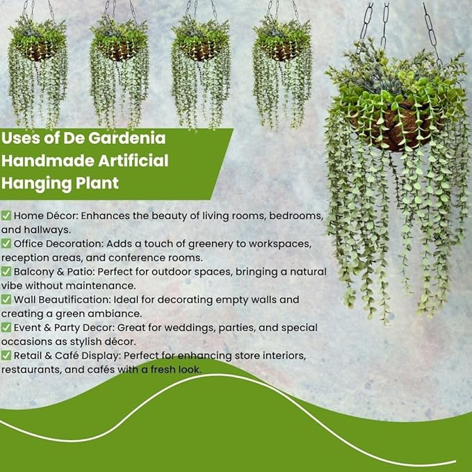 De Gardenia Artificial Hanging Plants – Fern Vine & Multicolor Flowers | Faux Greenery for Indoor, Balcony & Garden | With Plastic & Wooden Pot