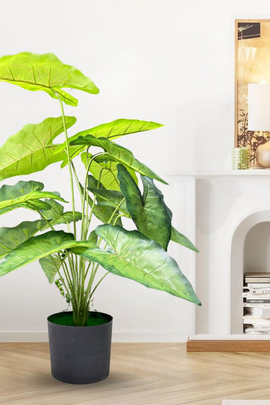 De Gardenia Green Tropicana Fairy Taro Artificial Plant with Pot – Lush Faux Potted Plant for Home, Office & Indoor Décor