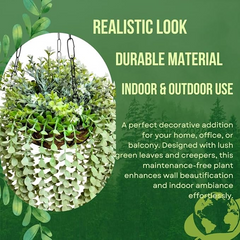 De Gardenia Artificial Hanging Plants – Fern Vine & Multicolor Flowers | Faux Greenery for Indoor, Balcony & Garden | With Plastic & Wooden Pot