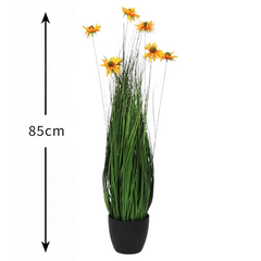 De Gardenia 85CM Artificial Sunflower with Onion Grass in Pot – Tall Decorative Faux Plant for Home, Office & Balcony Décor