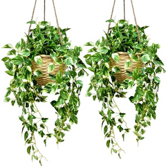 De Gardenia Artificial Hanging Plants – Fern Vine & Multicolor Flowers | Faux Greenery for Indoor, Balcony & Garden | With Plastic & Wooden Pot