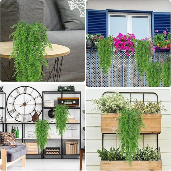De Gardenia Artificial Hanging Fern Vine – Pack of 4 Faux Ivy Leaf Strands for Indoor & Outdoor Greenery Decor | Balcony, Garden, Living Room & Bedroom Decoration