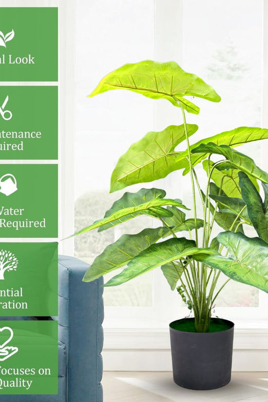 De Gardenia Green Tropicana Fairy Taro Artificial Plant with Pot – Lush Faux Potted Plant for Home, Office & Indoor Décor