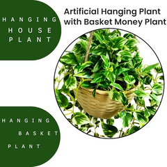 De Gardenia Artificial Hanging Plants – Fern Vine & Multicolor Flowers | Faux Greenery for Indoor, Balcony & Garden | With Plastic & Wooden Pot