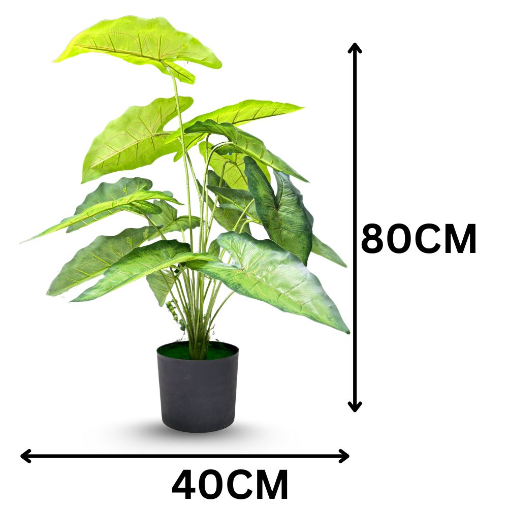 De Gardenia Green Tropicana Fairy Taro Artificial Plant with Pot – Lush Faux Potted Plant for Home, Office & Indoor Décor