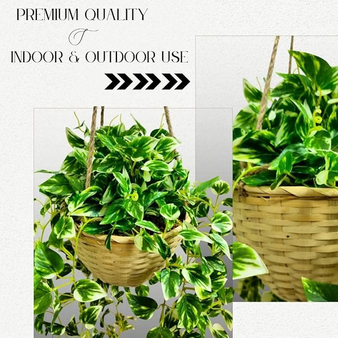De Gardenia Artificial Hanging Plants – Fern Vine & Multicolor Flowers | Faux Greenery for Indoor, Balcony & Garden | With Plastic & Wooden Pot