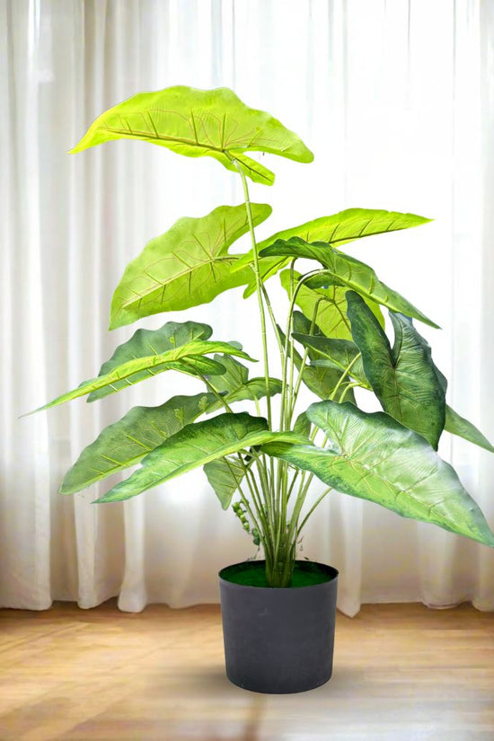 De Gardenia Green Tropicana Fairy Taro Artificial Plant with Pot – Lush Faux Potted Plant for Home, Office & Indoor Décor