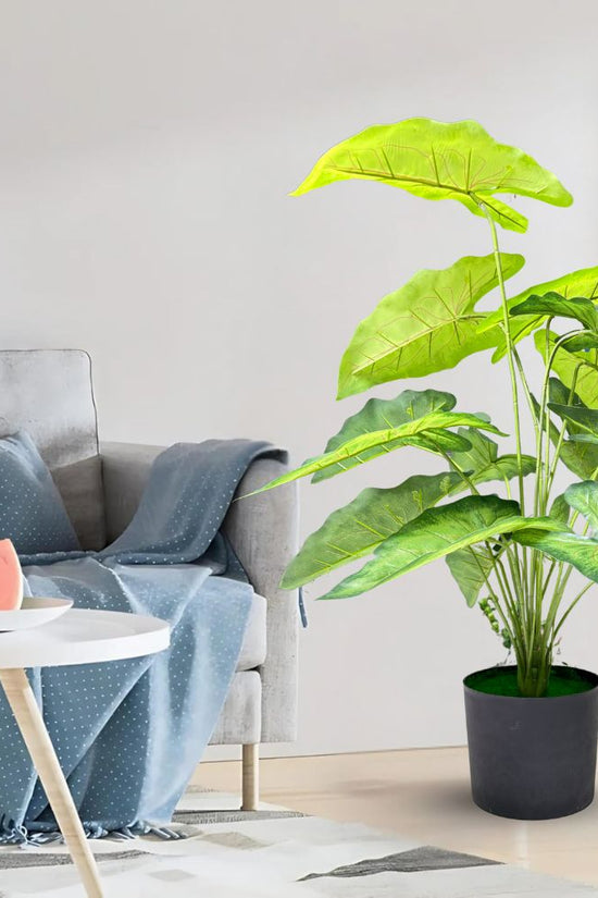 De Gardenia Green Tropicana Fairy Taro Artificial Plant with Pot – Lush Faux Potted Plant for Home, Office & Indoor Décor