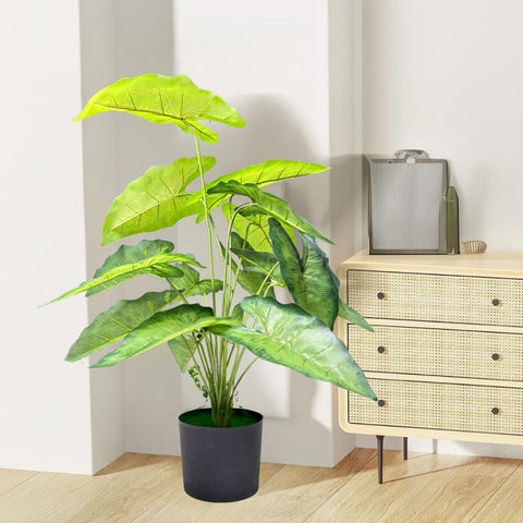 De Gardenia Green Tropicana Fairy Taro Artificial Plant with Pot – Lush Faux Potted Plant for Home, Office & Indoor Décor