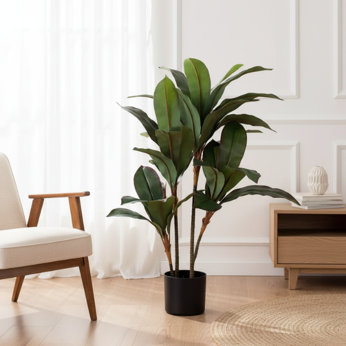 De Gardenia 90CM Artificial Red-Green Dracaena Plant with Pot (X4 Stems) – Lifelike Decorative Plant for Home, Office & Indoor Décor