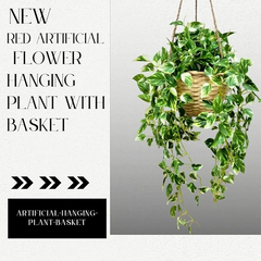 De Gardenia Artificial Hanging Plants – Fern Vine & Multicolor Flowers | Faux Greenery for Indoor, Balcony & Garden | With Plastic & Wooden Pot