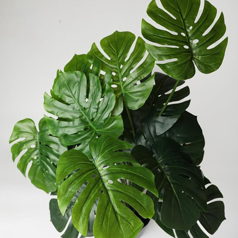 De Gardenia Artificial Money Plant – 55 cm Tall Faux Monstera Palm Leaves | Without Pot | Lifelike Green Decorative Plant for Home & Office Interiors