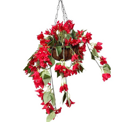 De Gardenia Artificial Hanging Plants – Fern Vine & Multicolor Flowers | Faux Greenery for Indoor, Balcony, Garden | Plastic & Wooden Pot