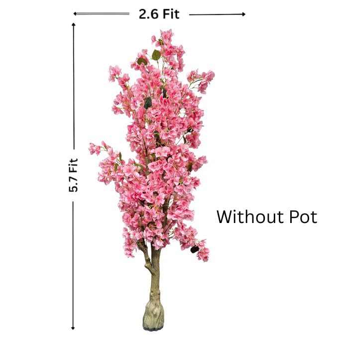 De Gardenia Artificial Bougainvillea Tree – 5.7 Feet Tall | Faux Flowering Tree with Pink Blooms for Home, Balcony & Office Décor | Indoor Outdoor UV Resistant Decorative Plant Without Pot
