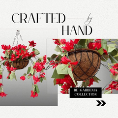 De Gardenia Artificial Hanging Plants – Fern Vine & Multicolor Flowers | Faux Greenery for Indoor, Balcony, Garden | Plastic & Wooden Pot