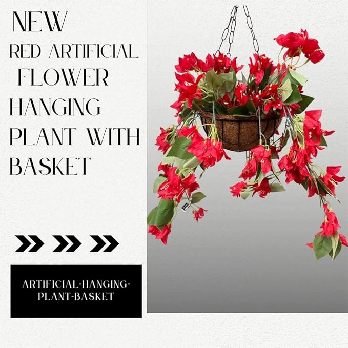 De Gardenia Artificial Hanging Plants – Fern Vine & Multicolor Flowers | Faux Greenery for Indoor, Balcony, Garden | Plastic & Wooden Pot