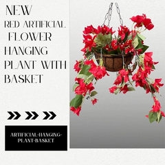 De Gardenia Artificial Hanging Plants – Fern Vine & Multicolor Flowers | Faux Greenery for Indoor, Balcony, Garden | Plastic & Wooden Pot