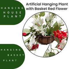 De Gardenia Artificial Hanging Plants – Fern Vine & Multicolor Flowers | Faux Greenery for Indoor, Balcony, Garden | Plastic & Wooden Pot