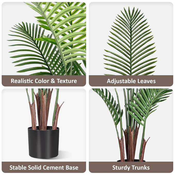 De Gardenia Artificial Palm Tree – 4FT Tall Faux Areca Floor Plant with Black Tall Planter | Indoor Tropical Greenery for Home, Office & Living Room Décor | Adjustable Silk Leaves