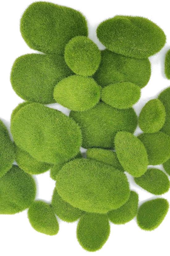 De Gardenia Artificial Moss Rocks – 24 PCS in 3 Sizes | Green Moss Balls & Decorative Stones for Fairy Gardens, Crafts & Floral Decor