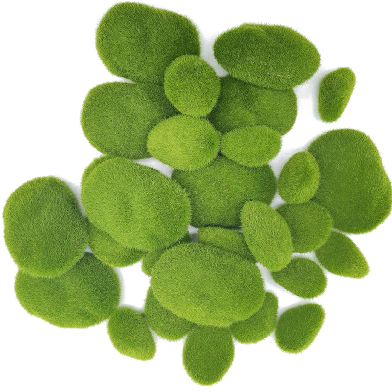 De Gardenia Artificial Moss Rocks – 24 PCS in 3 Sizes | Green Moss Balls & Decorative Stones for Fairy Gardens, Crafts & Floral Decor