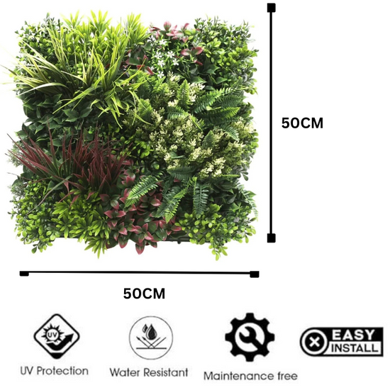 De Gardenia 50x50 cm Artificial Greenery Wall Panel – Lush Faux Vertical Garden Mat for Wall, Balcony & Home Décor