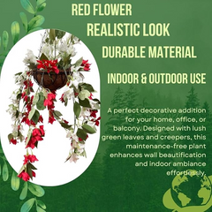 De Gardenia Artificial Hanging Plants – Fern Vine & Multicolor Flowers | Faux Greenery for Indoor, Balcony, Garden | Plastic & Wooden Pot