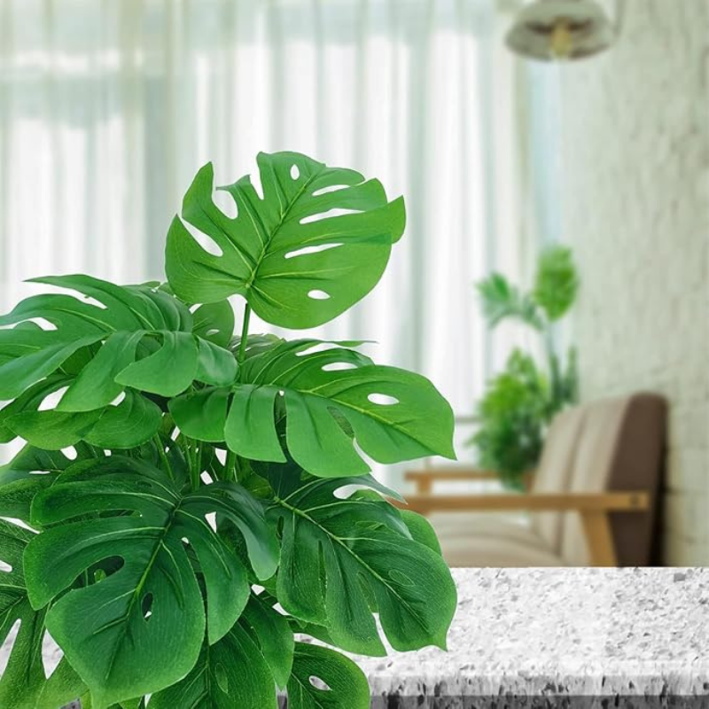 De Gardenia Artificial Money Plant – 55 cm Tall Faux Monstera with White Pot | Lifelike Green Ornamental Plant for Home, Office & Interior Décor