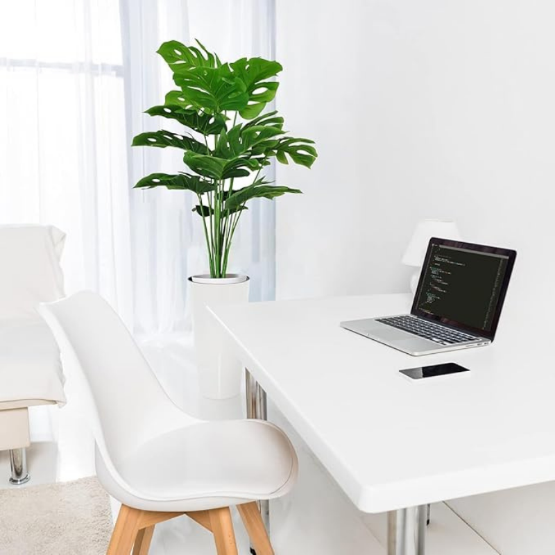 De Gardenia Artificial Money Plant – 55 cm Tall Faux Monstera with White Pot | Lifelike Green Ornamental Plant for Home, Office & Interior Décor