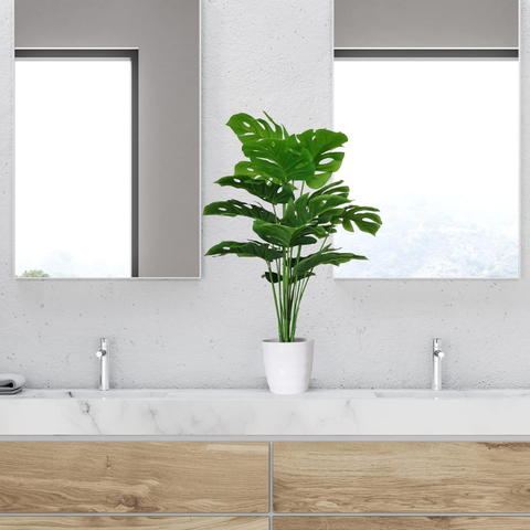De Gardenia Artificial Money Plant – 55 cm Tall Faux Monstera with White Pot | Lifelike Green Ornamental Plant for Home, Office & Interior Décor